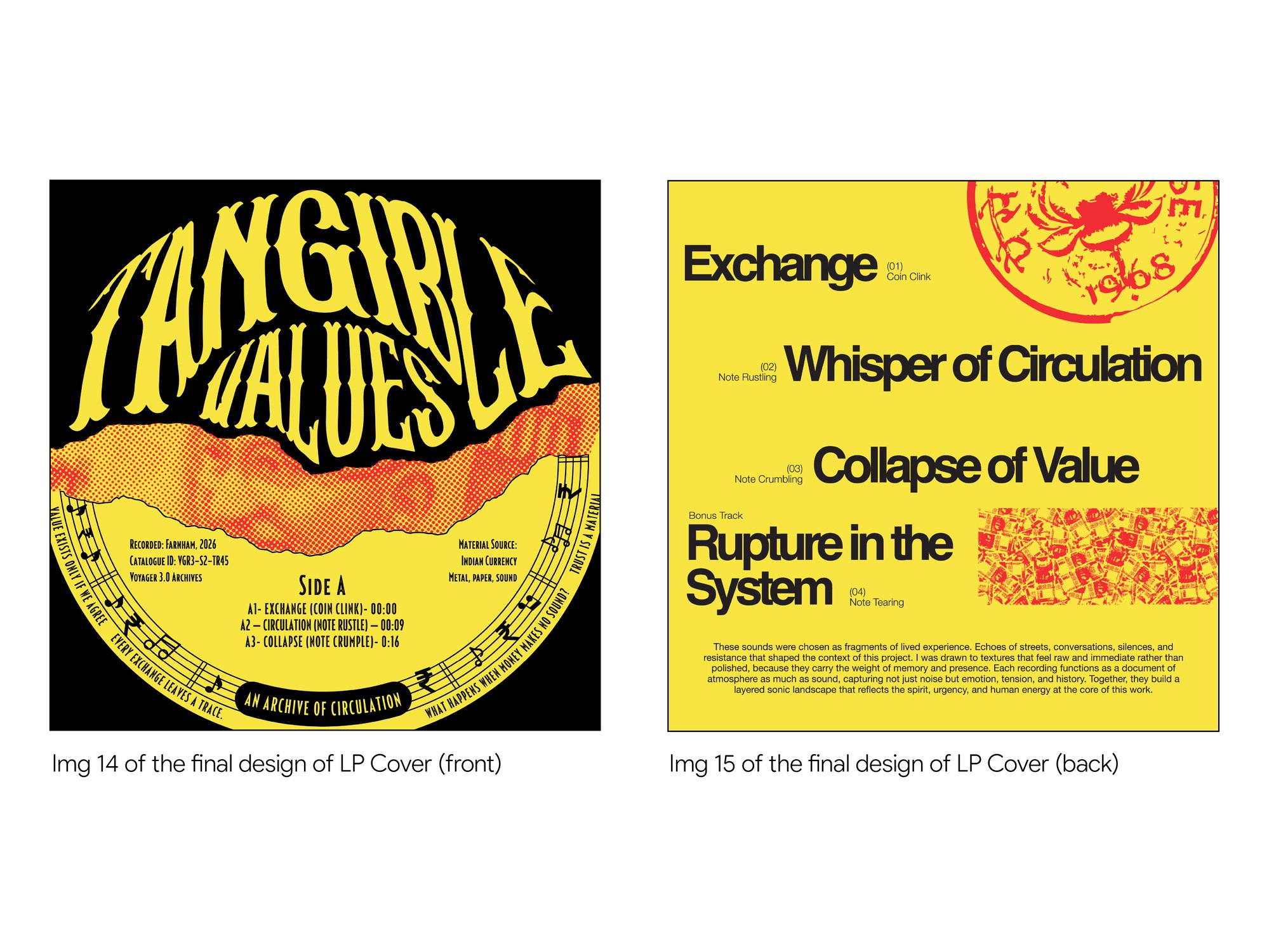Final flat design of the LP cover, front label and back panel